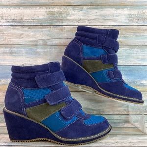 Dr Scholl's Carmandy Blue & Green Suede Wedge Heel Sneaker